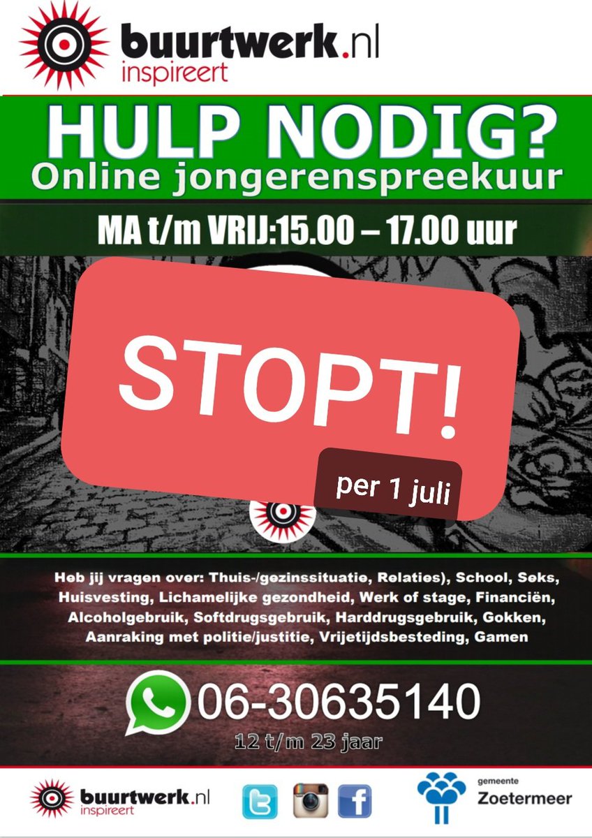 Omdat wij merken dat jongeren ons goed weten te vinden via andere kanalen stopt per 1 juli ons online spreekuur. Toch liever je vraag online stellen? DM ons via insta of Twitter! #Buurtwerk