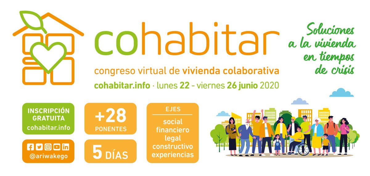 Del 22 al 26 de juny participem en el congrés virtual d'habitatge col·laboratiu
Inscripció gratuïta a:
cohabitar.info