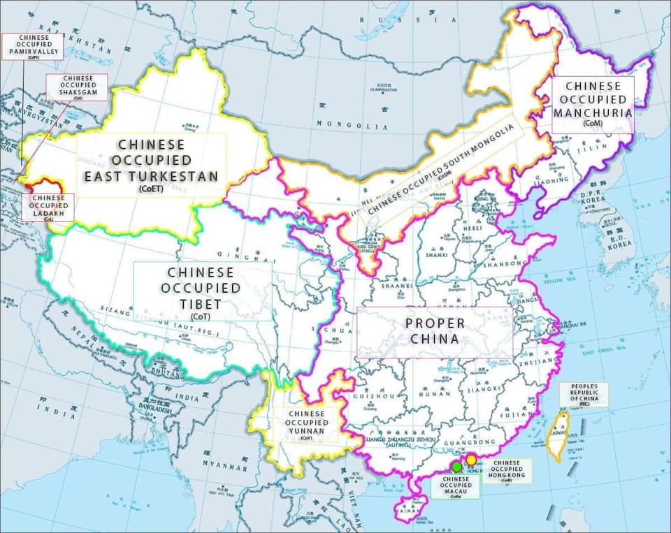 Real map of China 🇨🇳

As #China continues on its expansionist mission around the world, NewsX has decided to publish the real map of China which showcases all its territorial occupations and claims.

#EastTurkistan #SouthernMongolia #Tibet
#Manchuria #HongKong #Macau #Taiwan
