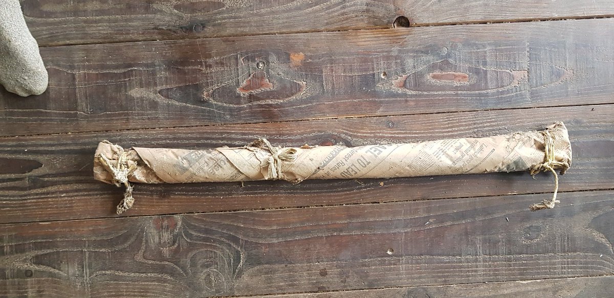 rayofoghlu's tweet photo. Found in an old derelict cottage. 

Two short sticks of hazel, carefully wrapped. one in foil, one in paper. 

Any ideas? https://t.co/vWbW0soE4x