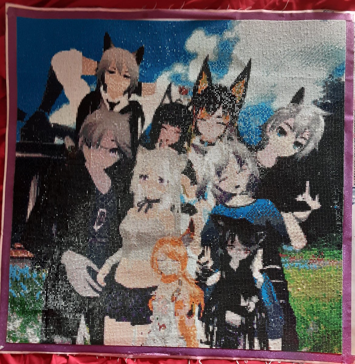 kiri_b0t's tweet photo. Took me longer than expected due to busy busy but here it is! Finally finished it just now. Diamond Painting of my @VRChat family! About 100 hours work. Came out better than I thought it was going to! :) <3 #VRChat FT. Nova, Zene, Prem, Amras, Lumi, Moxi, Sky, Minni_bot and me! https://t.co/7dIbxUhBLx