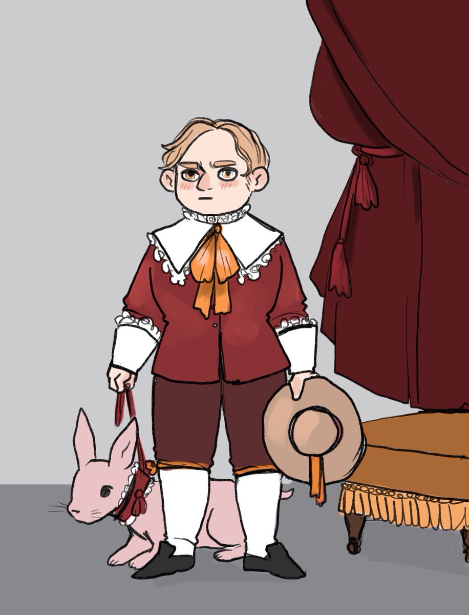 queencaitt's tweet image. the image of a tiny varric in horrible frilly victorian children's clothes would not leave my mind, so here's a portrait that is probably locked in storage somewhere in the tethras estate