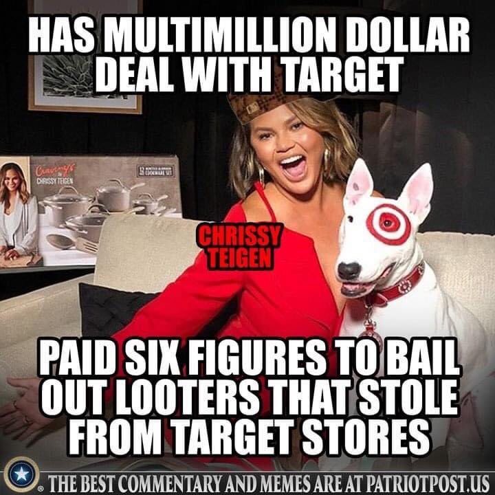 Real3oh3Bob's tweet image. Well this is awkward!! @chrissyteigen  @Target  Too bad she didn’t consider using the money Target pays her to rebuild the small businesses. The businesses  destroyed by the criminals she paid to bail out.   #RiotsAreNotProtests #celebrityprivilege #outoftouch