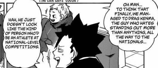 Kenma's relationship with Yaku is simply that of a senior and junior. Yaku enjoys talking about the growth of their juniors, and Kenma undoubtedly belongs in that category.