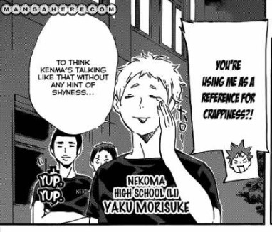 There's even this one scene, where Yaku was emotional when he saw Kenma naturally talking with Hinata and Yaku. He just seemed like a proud senior or actually it was more like a proud mother when his son finally acquired friends. 