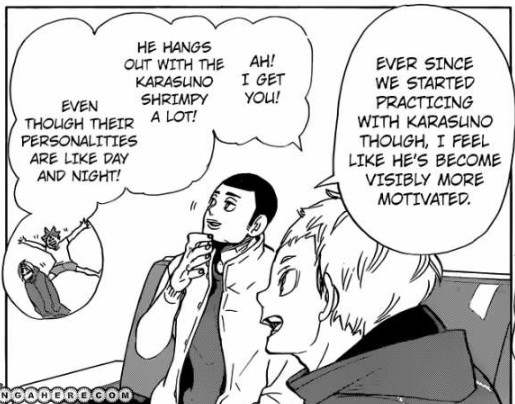 With Kai, since he have this calm, collected personality, his approach towards Kenma is relaxed as he is a very peaceful person and bc of that Kenma reciprocates Kai's actions by being polite. Just like whenever Kenma thinks his tosses weren't good, he'll apologize to Kai. 