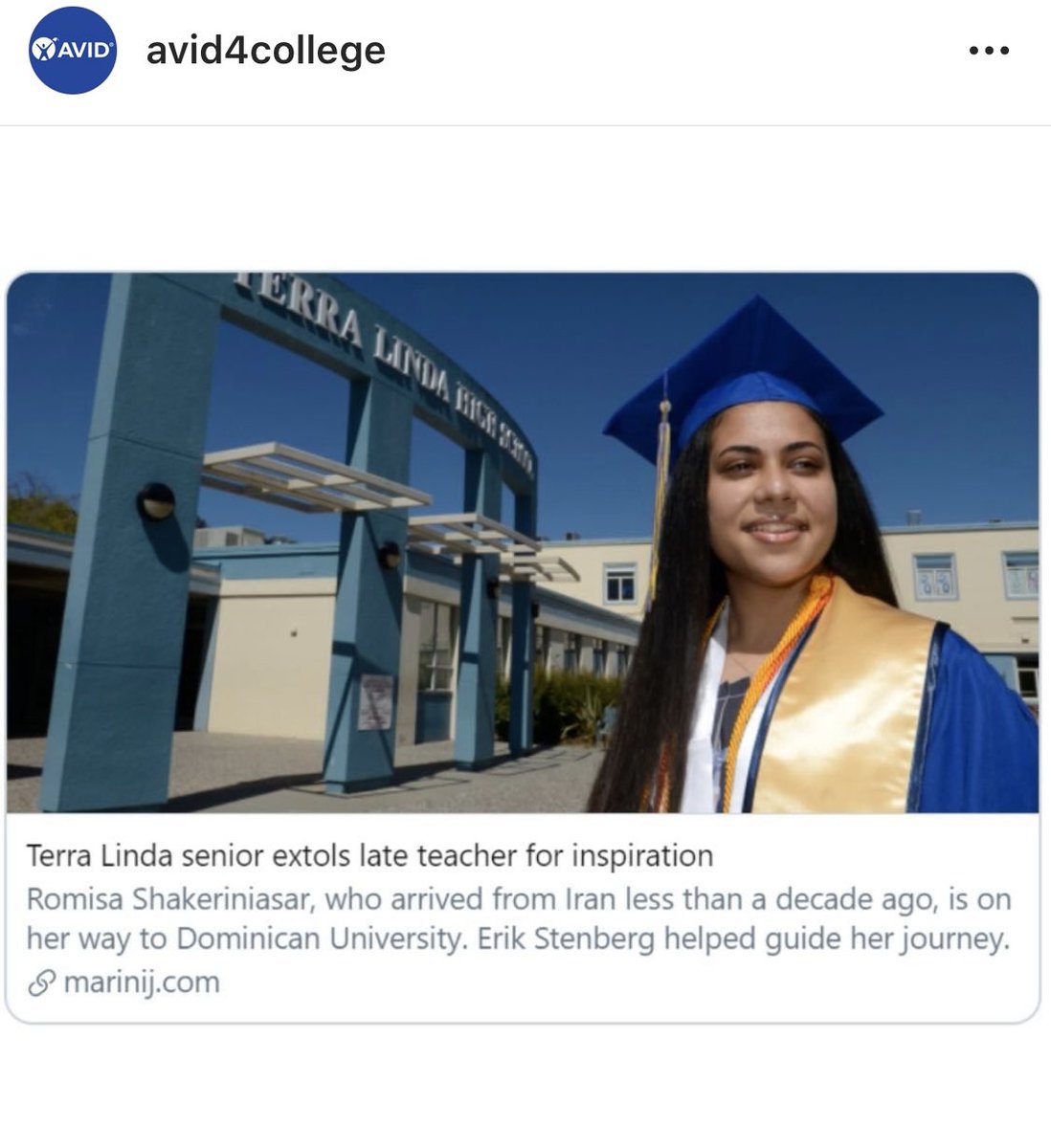 MsOLearyprms's tweet photo. AVID is highlighting my former high school and my former teacher Mr. Stenberg. Sadly Mr. Stenberg passed away two years ago, but it’s amazing to see his legacy recognized. https://t.co/QhlYuXcw4X https://t.co/CWhDXIy0YO