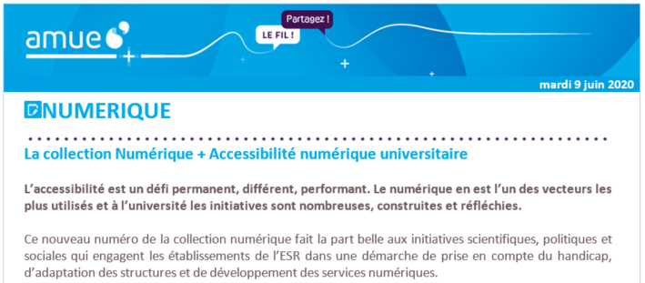 Toujours un plaisir de vous présenter le dernier numéro de la collection numérique de l' @Amue_Com. Cette fois ci nous abordons un sujet quotidien des universités et établissements : l'accueil numérique des étudiants et membres en situation d'handicap.  amue.fr/la-collection-…