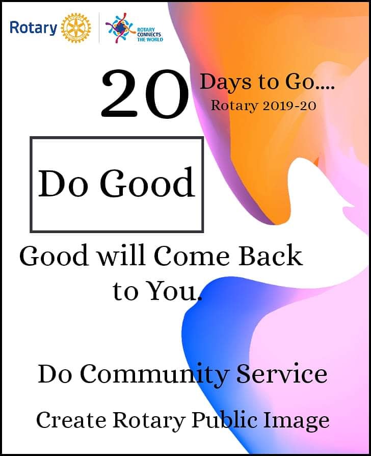 3054Rotary's tweet photo. Countdown Begins ...

20 days to go... 
Rotary 2019-20.

Do Good in your Community  
and
Connect The World.

#Rotary #Rotaract #Interact #PeopleofAction #ConnectsTheWorld #Rotary3054 https://t.co/uoAzKOV9Es