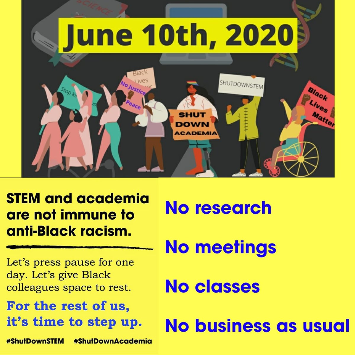 hopezenobia's tweet photo. June 10th - global day of action for non-Black people and a day of rest for Black folks ... Recognize that academia perpetuates systemic racism and systemic oppression, make a plan for how you will eliminate anti-Black racism in workspace and all spaces! #Strike4BlackLives https://t.co/haZoSMPE3n