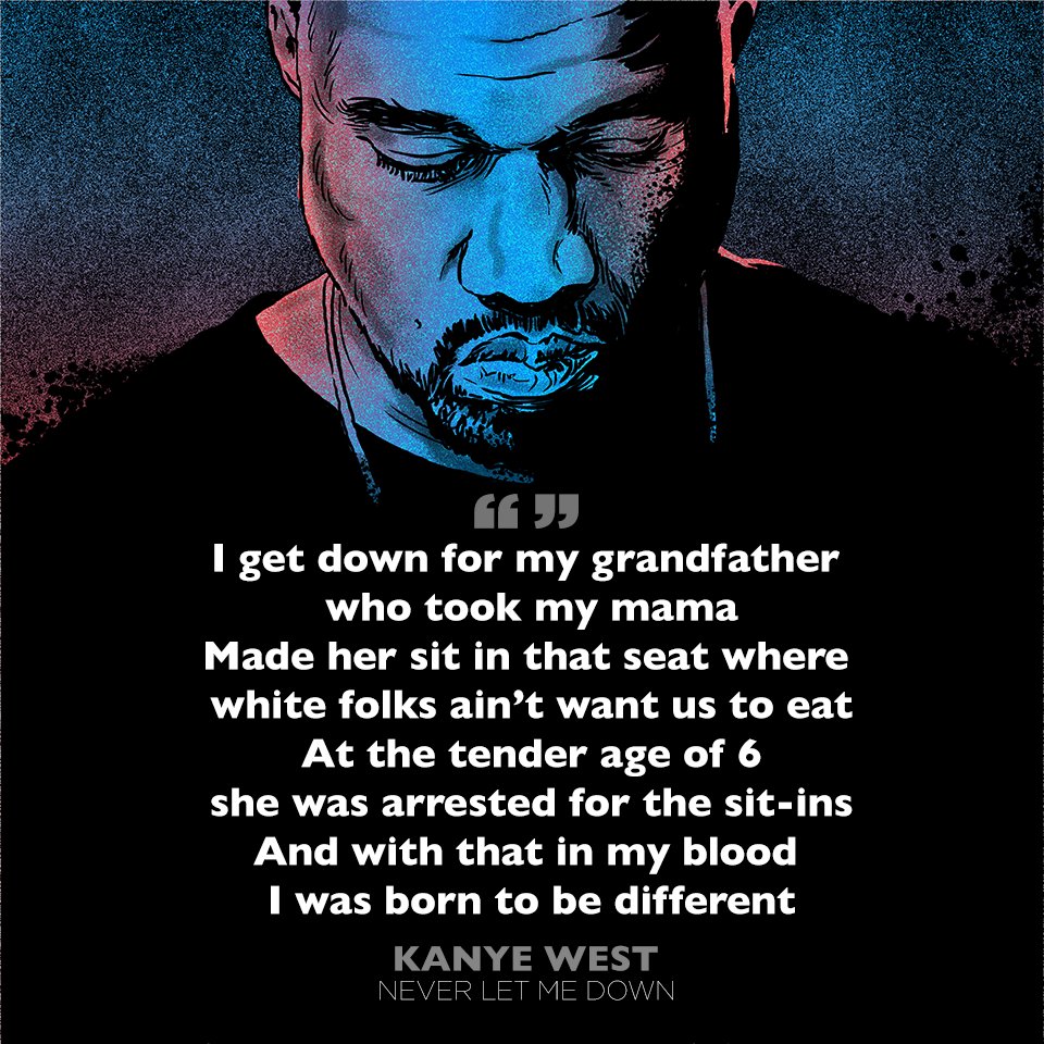 1. Kanye - Never Let Me DownLike many, I adored Aaliyah. This song broke the news that she'd died in a plane crashIt was also a timely reminder for the then 12 year old me that "racism was still alive", helped inspire my love for spoken word poetry, & inspires me to this day