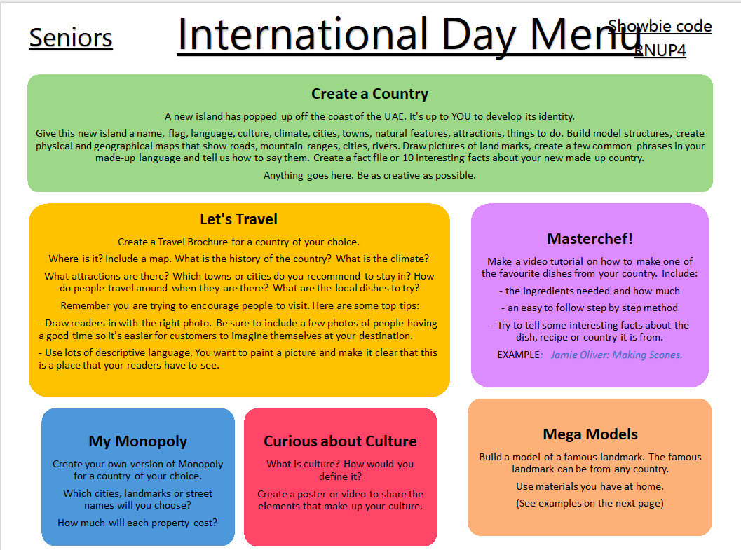 ElangtonRAD's tweet image. It&apos;s International Day! I started my morning with a Year 2 Zoom full of International themed Games and Quizzes. Now to see what wonderful work our Senior students are producing from their learning menu!  

#RADInternationalDay #RADRemoteLearning