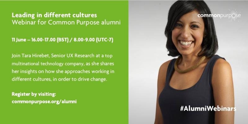 Dikchha Gautam (@dixyagautam) on Twitter photo Join us this Thursday for our Alumni Webinar series in which <a href="/Tarahirebet/">Tara Hirebet</a> will share her insights and experiences of how she approaches working in different cultures, in order to drive change.
Sign up here: lnkd.in/geSCxvP
#alumniwebinars <a href="/CommonPurpose/">Common Purpose</a> <a href="/cpstudent/">Common Purpose Student Experiences</a> Join us this Thursday for our Alumni Webinar series in which <a href="/Tarahirebet/">Tara Hirebet</a> will share her insights and experiences of how she approaches working in different cultures, in order to drive change.
Sign up here: lnkd.in/geSCxvP
#alumniwebinars <a href="/CommonPurpose/">Common Purpose</a> <a href="/cpstudent/">Common Purpose Student Experiences</a>