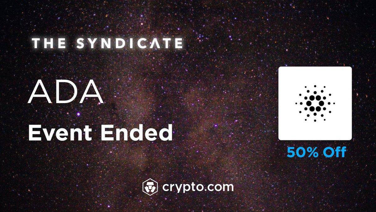 The $ADA event on The Syndicate has ended. 57.3X oversubscribed, 5.8M $ADA allocated, 129M $CRO contributed by 7,103 users. Thank you for participating! 
Login to accept/reject your allocation 6am UTC tomorrow (11 June), you have 24 hours to accept the allocation.