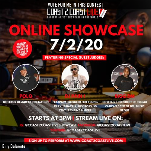 Just voted for Billy Dolomite to perform for $50K Prize at #7/2 | Judges: Platinum Producer | Radio DJ | A&amp;R at Roc Nation! c2c.fm/Yc24Ci #Coast2Coast