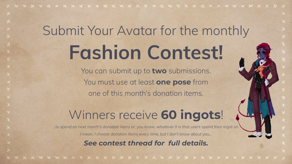 CaedonOnline's tweet photo. ⏲️ Time to dress up your avatar and submit it for this month's Fashion Contest!
https://t.co/4Bla5Z15TO https://t.co/caVI4vDemi