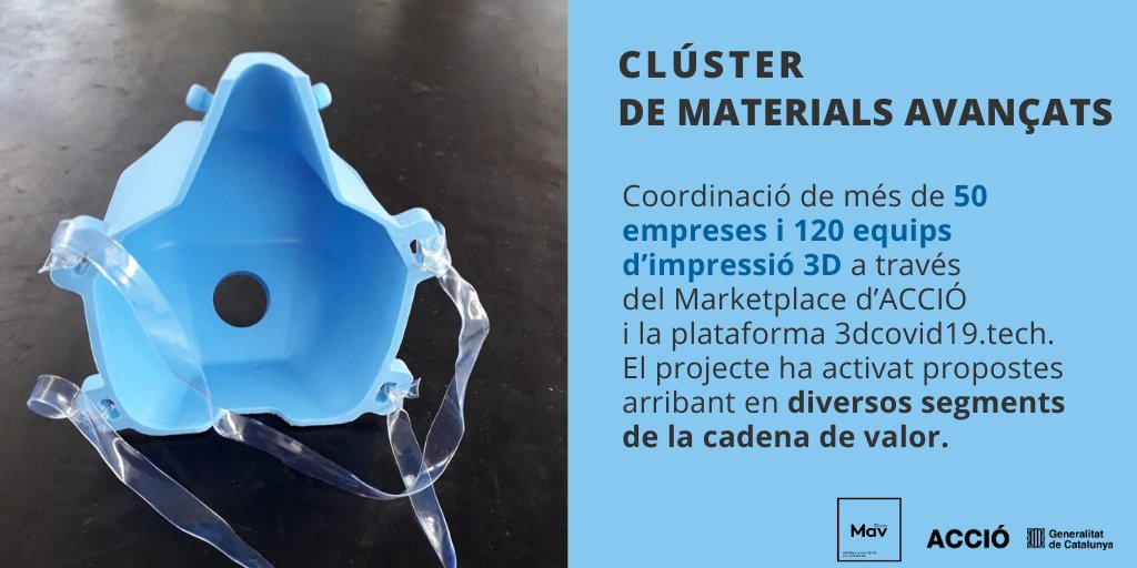 accio_cat's tweet image. Coordinar empreses i equips d'#impressió3D. És el que ha fet el @ClusterMAV per fer front a la crisi sanitària. 

Aquest és només un dels #clústers que ha treballat per combatre la #COVID19. Coneix tots els projectes! ⤵️
accio.gencat.cat/ca/serveis/ban…
#ClústersACCIÓ