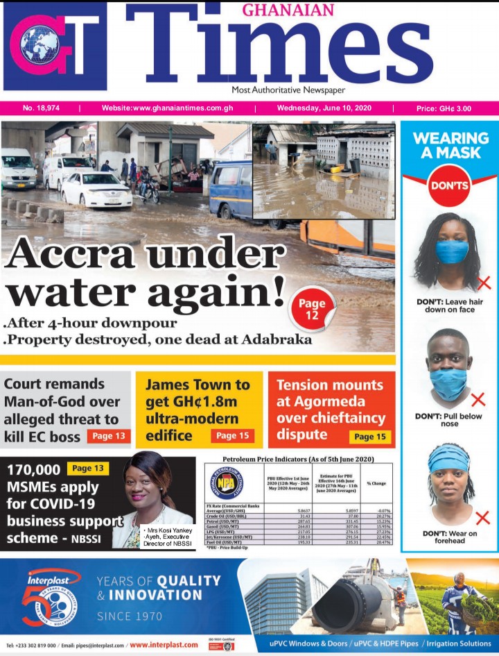 GHANAIAN TIMES NEWSPAPER FRONT PAGE
