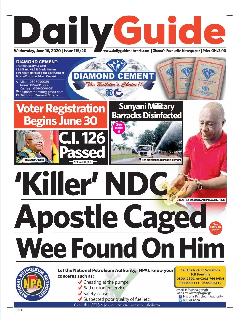 DAILY GUIDE NEWSPAPER FRONT PAGE