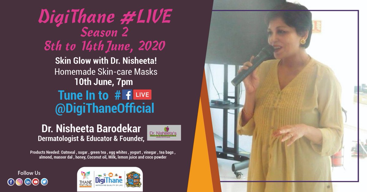 DigiThane's tweet photo. DigiThane #FBLive #Season2: Make non-messy, #skincare #masks at home with #natural #ingredients! #Dermatologist, Dr. Nisheeta Barodekar tells you how at 7pm today on https://t.co/oRgqeK2nsK!
#Watch #learn #homemadepack #skinglow
@TMCaTweetAway @TMCsmartcity https://t.co/EzcgKZ7TeY