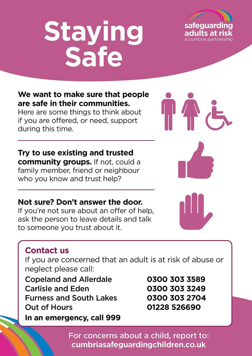 Cumbria County Council on X: "Here's some useful guidance from Cumbria  Safeguarding Adults Board to keep you safe. More here >  https://t.co/zWX4sXpm08 #Cumbria https://t.co/VfAcWViLWz" / X