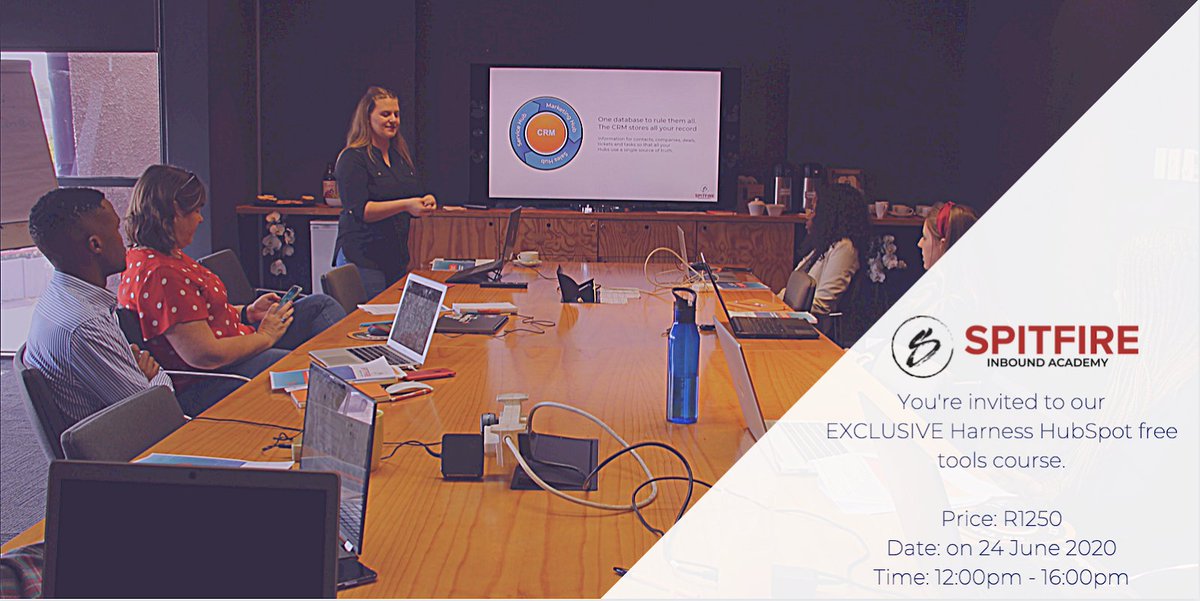 SpitfireInbound's tweet photo. Join the next course from Spitfire Inbound Academy on 24 June 2020 for just R1250, to learn how to attract more visitors to your website with free ad management tools, email sending and a powerful CRM from @HubSpot
Sign up here: https://t.co/qoKQ2NfYV9 #SpitfireInboundAcademy https://t.co/pz0JvSPda0