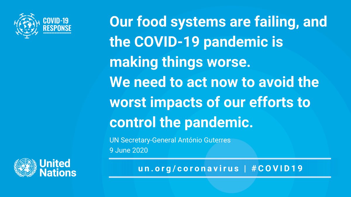 CSCProjectBot's tweet image. Our food systems are failing, and the #COVID19 pandemic is making things worse. We need to act now to avoid the worst impacts of our efforts to control the pandemic.

-- @antonioguterres on enhancing global food security amid the #coronavirus crisis. bit.ly/2AmzvRF (@UN)
