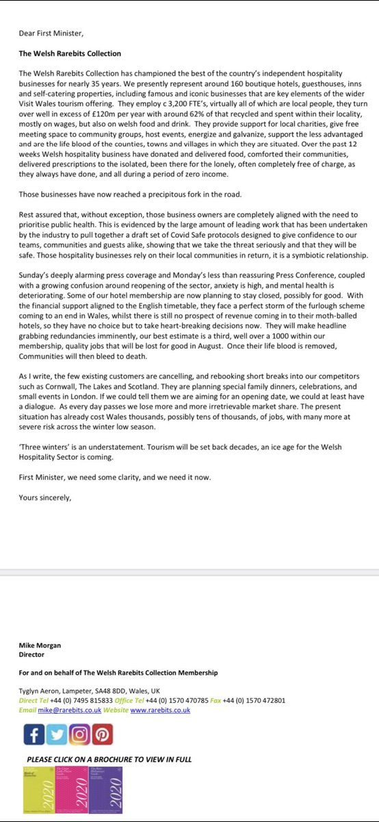 Thank you so much to Mike Morgan <a href="/Rarebits/">Rarebits Collection</a> for articulating the concern at the growing crisis in the Welsh Hospitality sector as we move into this uncertain future where we all have to reopen &amp; operate with this virus in our midst.  <a href="/visitwales/">Visit Wales 🏴󠁧󠁢󠁷󠁬󠁳󠁿</a> <a href="/MarkDrakeford/">Mark Drakeford 🏴󠁧󠁢󠁷󠁬󠁳󠁿</a>