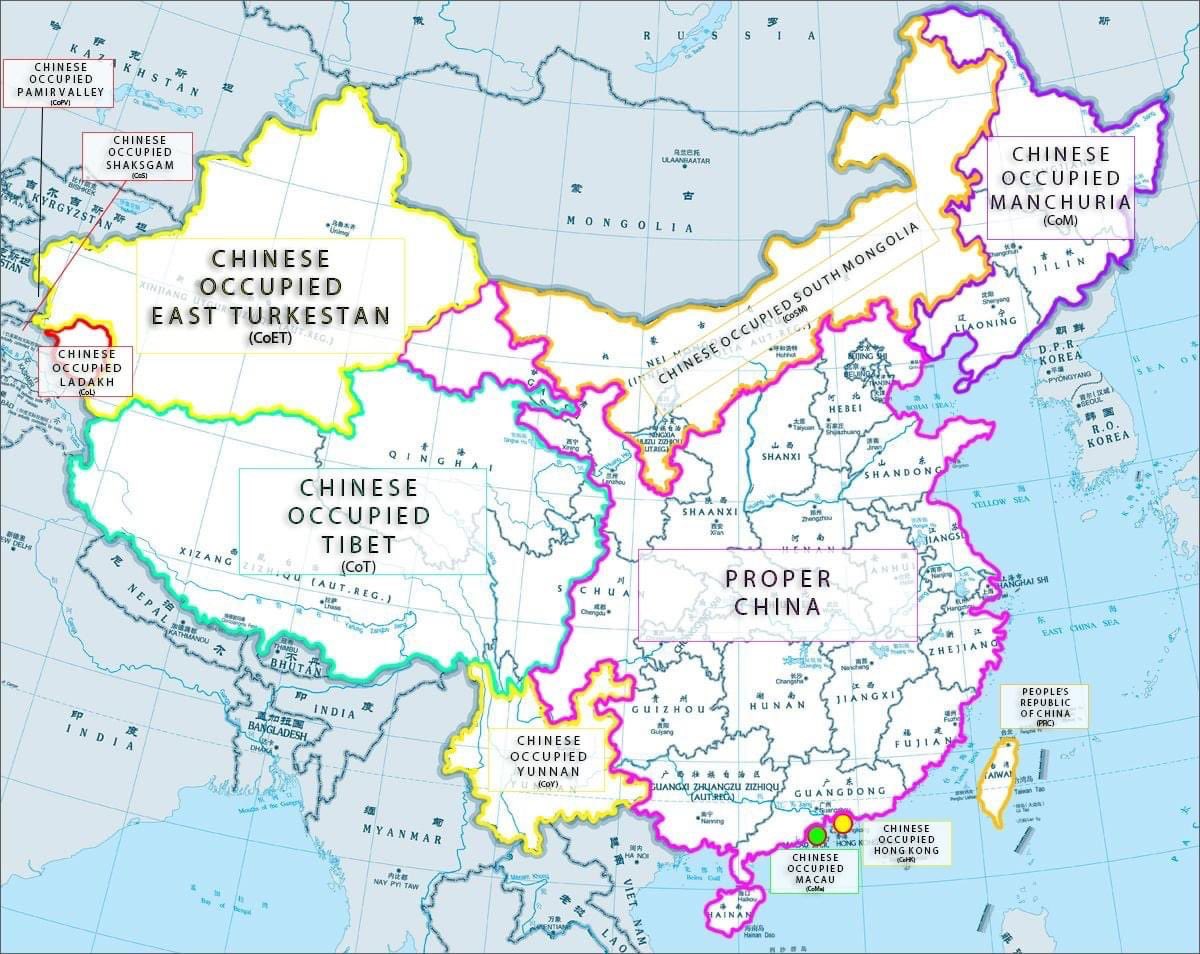 As #China🇨🇳 continues on its expansionist mission around the world, NewsX has decided to publish the real map of China which showcases all its territorial occupations and claims.

#EastTurkistan #SouthernMongolia #Tibet #Manchuria #HongKong #Macau #Taiwan #Uyghur