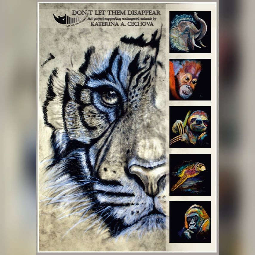 New #poster available! US$ 14.95, worldwide shipping. dontletthemdisappear.com/store/limited-…
#Art project supporting #endangered #animals by #artist <a href="/katerina_a_c/">Katerina A. Cechova</a> 
#tigers #sloth #orangutan #elephant #SeaTurtleWeek #OceansMonth2020 #environment #ClimateChange #ecology #SaveAnimals #palmoil