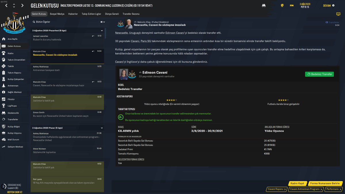 OldFootball5's tweet photo. Bedelsiz Edinson Cavani!!! #fm20 https://t.co/VdObU3jUxK