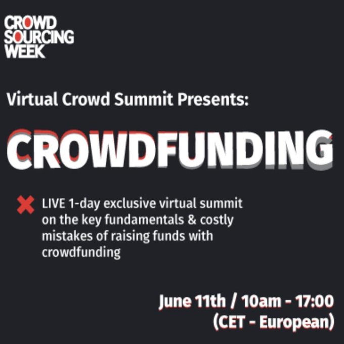 FundingBox's tweet photo. This Thursday: Join us & our partner Crowdsourcing Week for a LIVE 1-day virtual #crowdfunding summit on the fundamentals & costly mistakes of raising funds.
🗓️ June 11
#Startups, #SMEs & #entrepreneurs, this event is for you: https://t.co/8j55RCvSnn
#VCS2020 @CrowdWeek https://t.co/DjdSgZyC9k