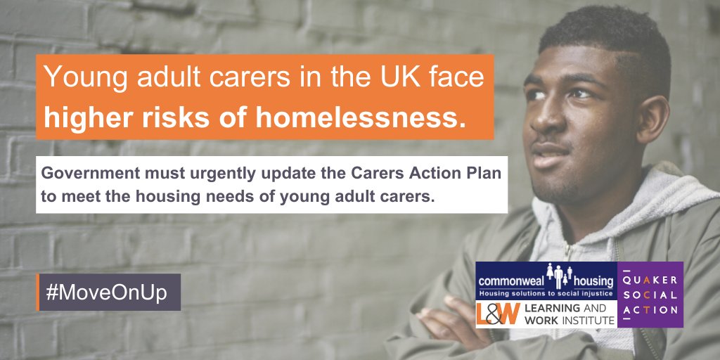 CommonwealTweet's tweet image. Young adult carers face higher risks of homelessness, finds a new report out today on our #MoveOnUp project w/ @QSA from @LearnWorkUK. Government must update the Carers Action Plan to address this group's overlooked #housing needs.
Read more &amp;gt; bit.ly/2MIn84P