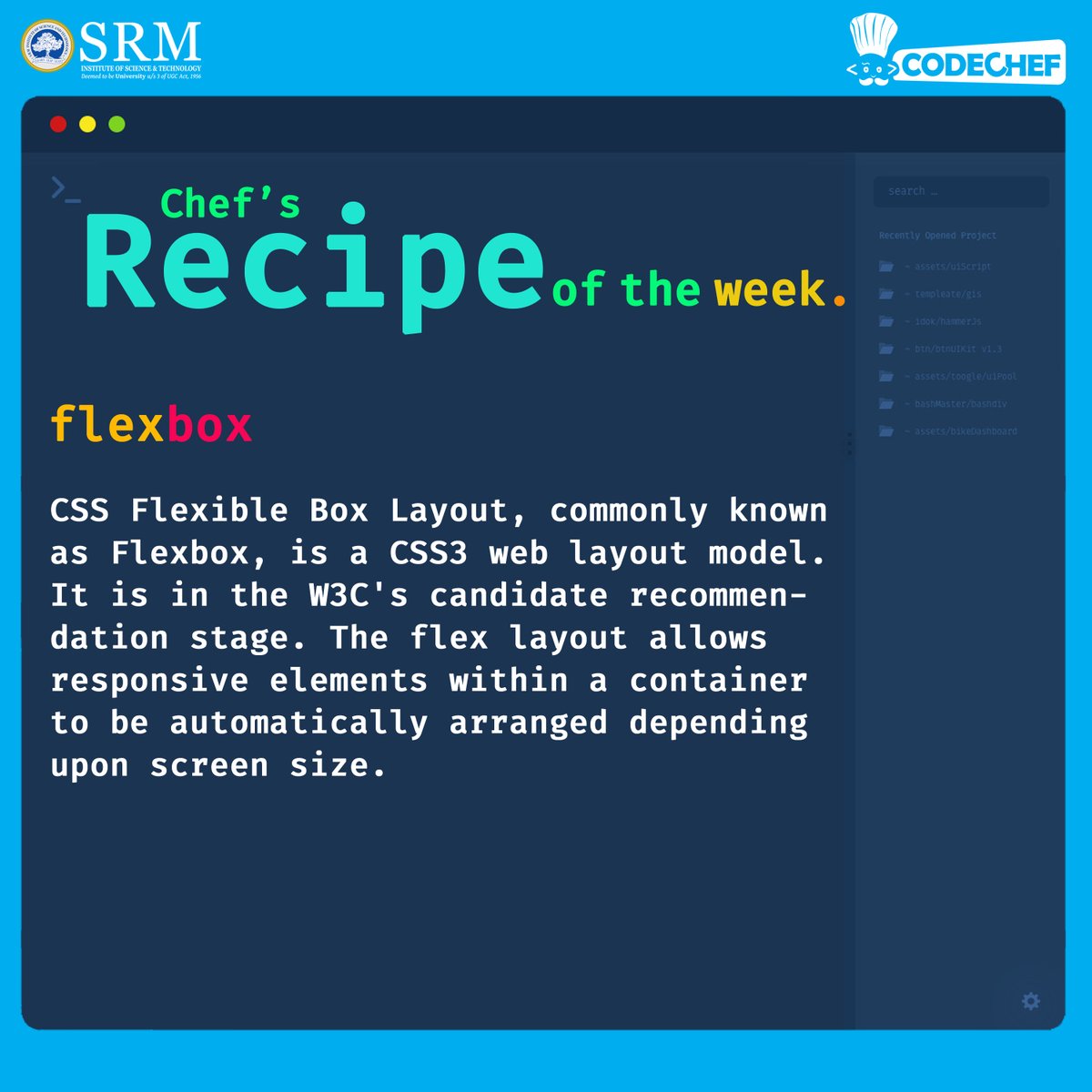 CodeChefSRM's tweet image. For this week’s recipe, we bring you CSS Flex Box Layout, it is a one-dimensional layout model, and as a method that could offer space distribution between items in an interface and powerful alignment capabilities.
#Webdesign #CSS3 #androidapp #mobileappdevelopment #ui