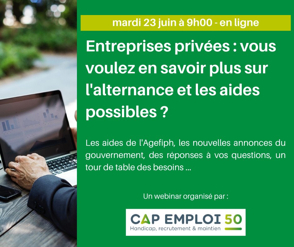 CapEmploi50's tweet photo. ALTERNANCE 
👉Vous voulez tester vos connaissances sur l’alternance ? Voici un questionnaire rapide : https://t.co/4xKHLORaIf  
👉Vous souhaitez en savoir plus ? @CapEmploi50 organise un webinar le mercredi 23 juin 2020 ! N’hésitez pas à vous inscrire : https://t.co/7jzZ1XQ14P https://t.co/77MEyyXlaD