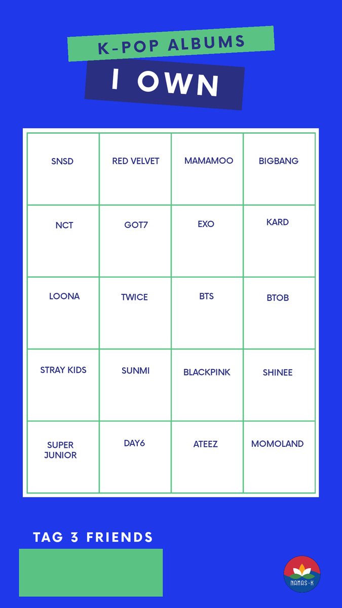 namas_k's tweet photo. New template alert! ๐ข
Tick the #kpop albums you own.โ
Let's see who hits bingo first & don't forget to tag us! #NAMASK https://t.co/djo0ZghJF1