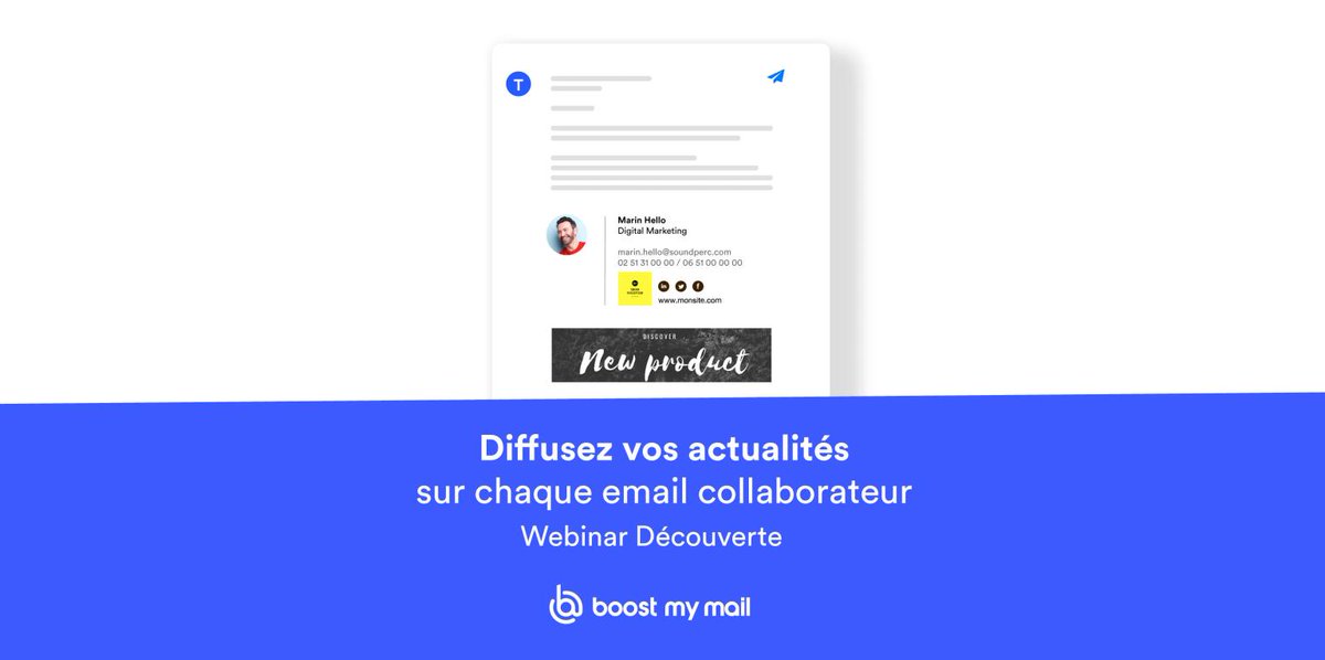 🚀[#Webinar] Plongez au cœur de @BoostMyMail !🚀
Découvrez @BoostMyMail , en totale immersion, lors d'un Webinar au format d'une démo de 30 minutes.
👉 Inscrivez-vous à notre prochain webinar de demain ici :
bit.ly/37fTuNU
#signaturemail #banniere
