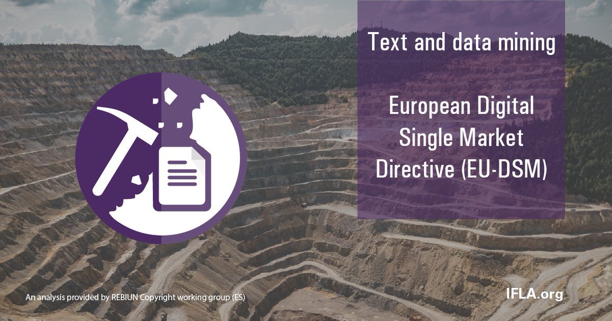 azoubig's tweet image. RT #bibsen The rebiun copyright working group offers its analysis on the new provisions on #TextAndDataMining (articles 3&amp;amp;4) of the EU-DSM directive. 

What do they say? Why are they important for European #libraries? What is the best possible implementa…