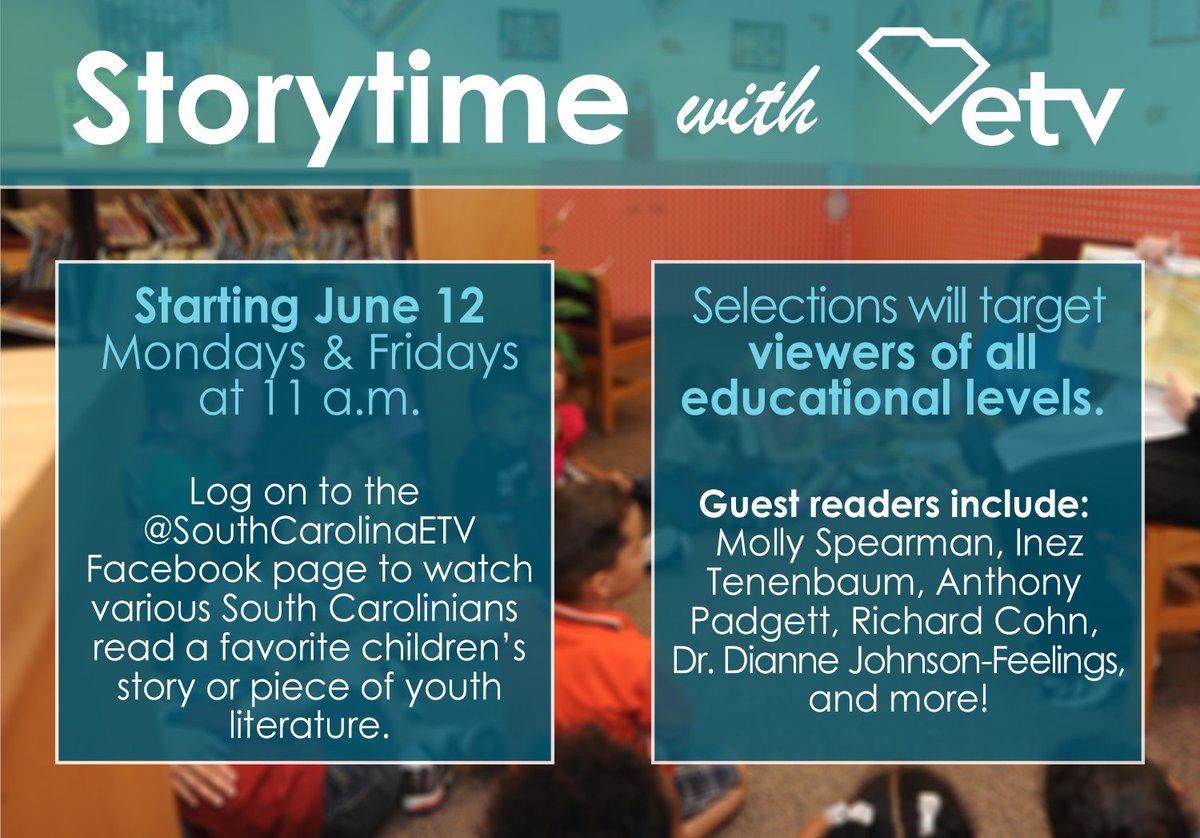 Log on to watch #StorytimeWithSCETV series on the #SCETV Facebook page each Monday and Friday at 11 a.m., the series will feature various South Carolinians reading a favorite children’s book or piece of youth literature. #SummerLearning