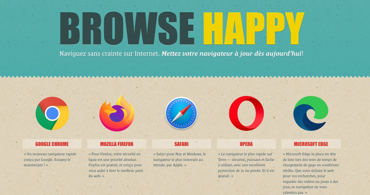 thomasfromwood's tweet image. À donner à vos clients et/ou vos tontons/tatas qui galèrent avec un vieux navigateur : browsehappy.com   #betterWeb