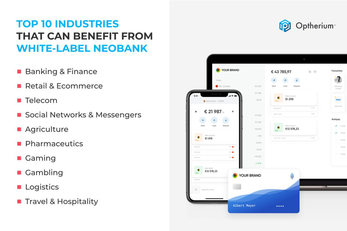 MargoBulgar's tweet photo. Top 10 industries that can benefit from the white-label Neobank by Optheirum Labs. Learn more - https://t.co/e3vKUYZiFc

#neobank #challengerbank #neobanks #fintech #iban #business #optherium #optheriumlabs #kyc #aml #onboarding #regulatorycompliance #gdpr #datasecurity https://t.co/O0vz6EF8mR