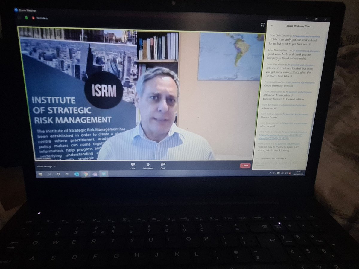 Attending a webinar by Dr David Rubens of @TheISRM_UK looking at the planning assumptions of major events & strategic management of major events. Thanks to @m2CrowdSafety & @AndyH_Official for organising this opportunity. #cpd #webinar #majorevents #eventplanning #eventprofs