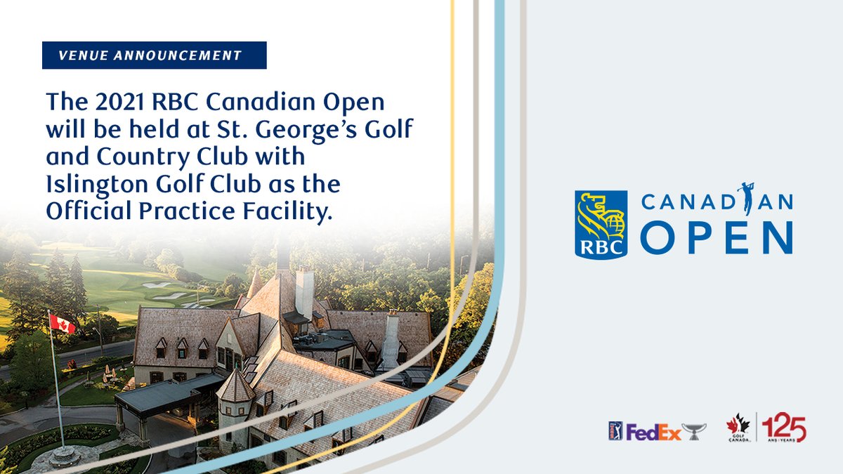 RBCCanadianOpen's tweet photo. We’re very pleased to announce the 2021 #RBCCO will be held @StGeorgesGCC with @IslingtonGC as the Official Practice Facility ⛳️

Details: https://t.co/oRVreTAq4m https://t.co/ADUzlcIkjQ