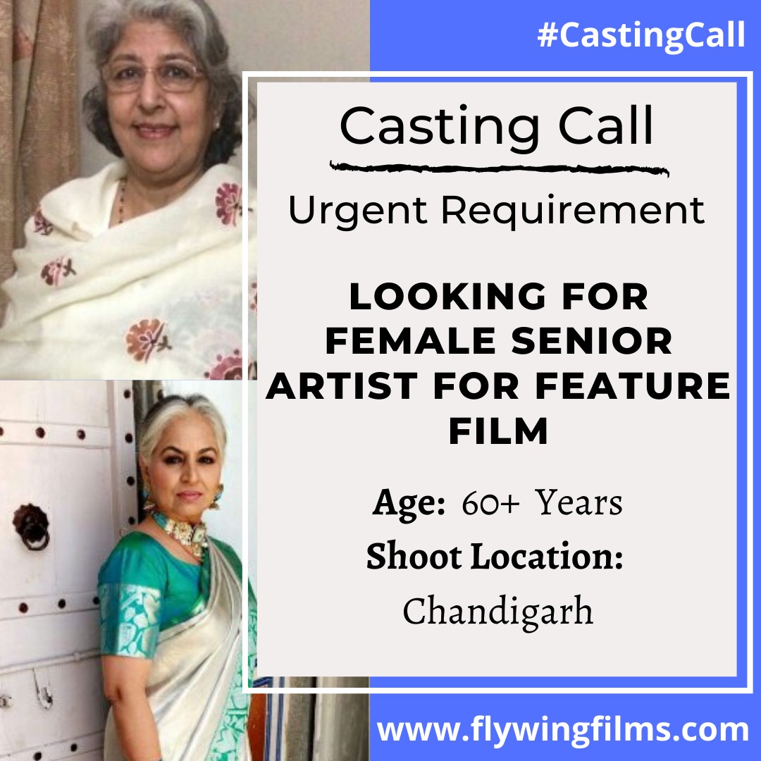 FlywingFilms's tweet photo. #CastingCall #Urgent
Urgent Requirement for Female Senior Artist for Feature Film.
Age : 60+ years
Shoot Location : Chandigarh
Interested Candidates Register Yourself at :
https://t.co/2Ri4yvGPfM

#CastingCall #SeniorArtists #Acting #Auditions #CastingDirectors #FlyWingFilms https://t.co/wZ97NrLCh4