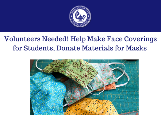 MCSDFlorida's tweet image. 😷 CALLING ALL HELPERS! 😷
@MCSDFlorida is seeking volunteers to make masks/face coverings for students to use next school year.  If you are in possession of materials OR if you would like to volunteer your time, please email warrena@martinschools.org. #ALLINMartin👊