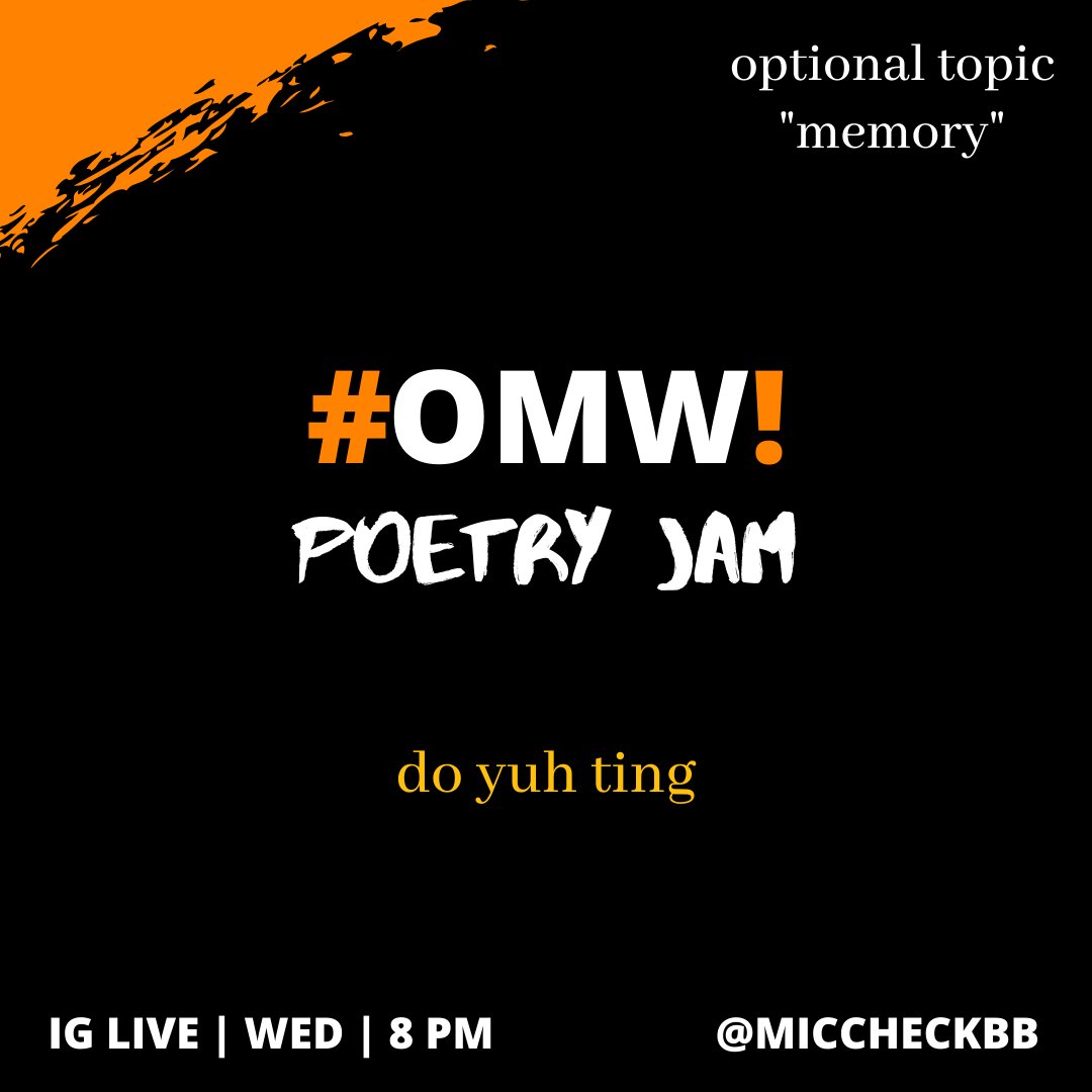 miccheckbb's tweet image. Last week's vibe was so good that we decided to continue letting y'all "do yuh ting" w/ the option of tackling each week's topic.

This week's topic: "memory".

Join here: instagram.com/miccheckbb

#OMW! #PoetryJam #SpokenWord #Poetry #Prose #Singing #Rapping #Barbados #BIM #Bajan
