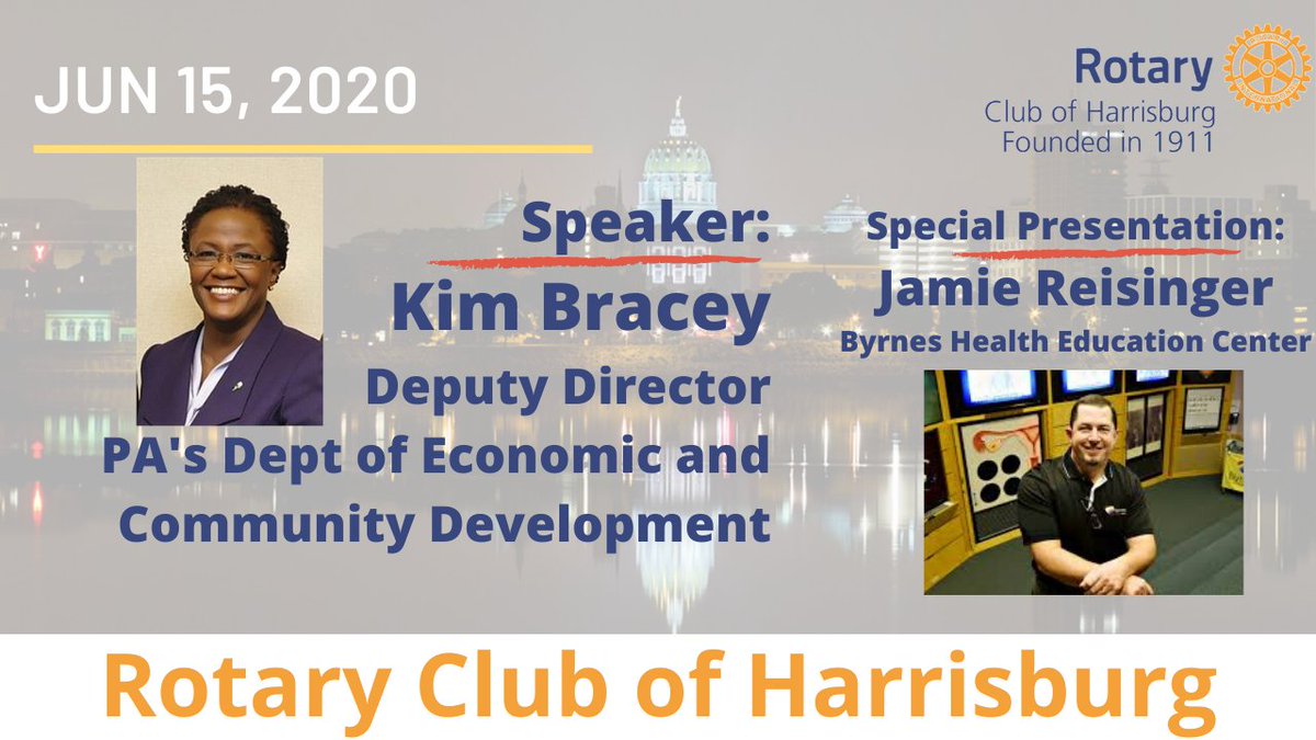 RotaryClub23HBG's tweet photo. Don't Miss Monday's Meeting!
Featuring: @MsKimBracey, Deputy Director of @PADCEDnews 
Special Presentation by Jamie Reisinger from @ByrnesHEC https://t.co/HDLvw4EXxt