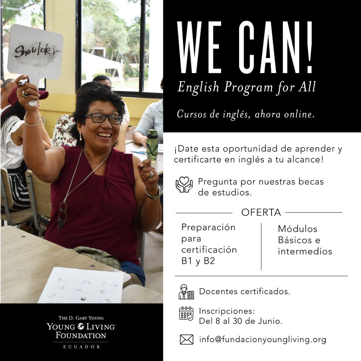 FundacionYLE's tweet photo. ¡Aprovecha y prepárate ahora!

Solicita información sobre costos, becas e inscripciones del programa enviando un correo con tus datos a:

info@fundacionyoungliving.org

* Edades que aplican: de 14 años en adelante.
* Disponible a nivel nacional. https://t.co/9uo6Jl5WfC