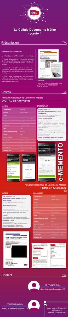 I3astos's tweet photo. Hello, pour celles et ceux qui recherchent une alternance pour effectuer leur année à @gobelins_paris, je suis chargé de recrutement pour 2 postes à pourvoir à SNCF Réseau. Vous pouvez prendre connaissance des offres sur la plateforme Seekube à partir du 12 juin. #Alternance https://t.co/uYquopoVdz