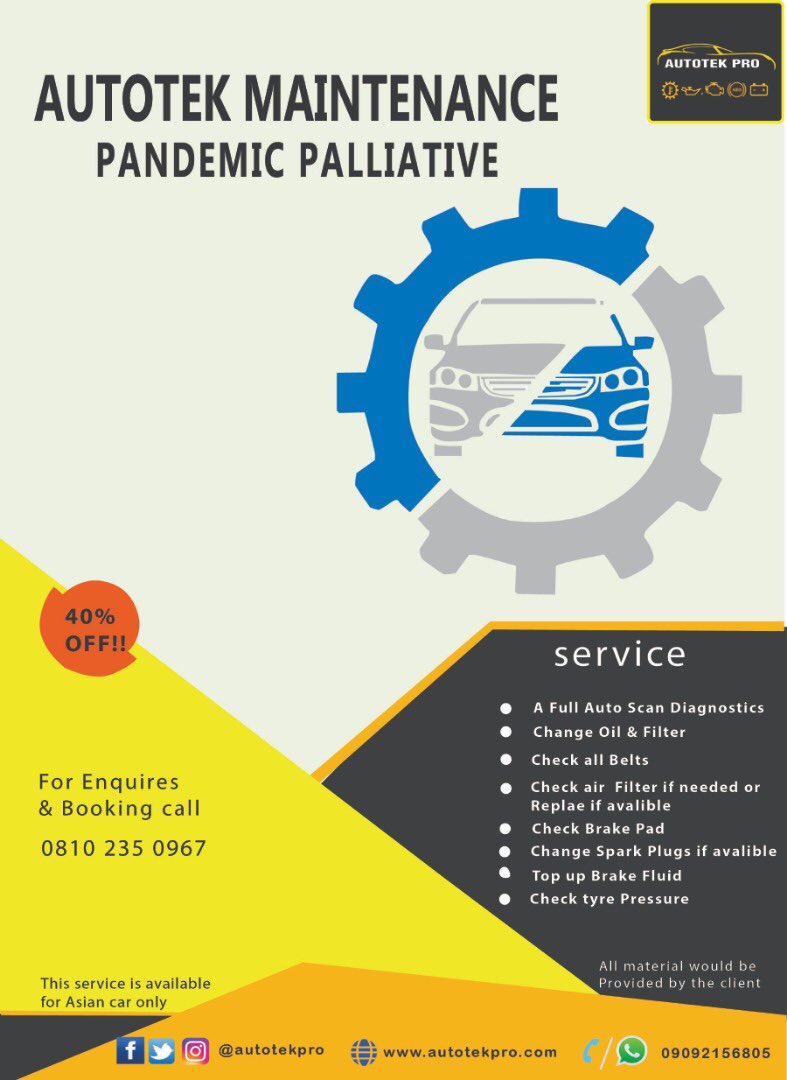 autotekpro's tweet photo. Today’s vehicles are sophisticated than ever and need to be properly maintained . WHAT NEXT AFTER SCANNING? Subscribe to ProCare a monthly subscription plan package @ https://t.co/5rwrijDrSL  #lockdown #lockdownextension #lagos #ikeji #lagoscar #COVID19lagos #stayhomesavelives https://t.co/cuGWr4KrY9